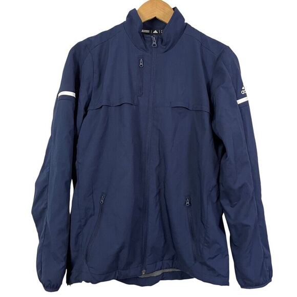 Adidas Womens Full Zip Navy Blue Lined Vented Windbreaker Track Jacket sz L - Picture 1 of 16
